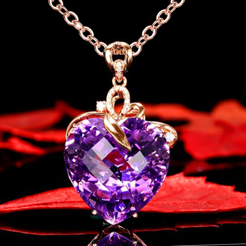 Women's Fashion Heart-shaped Amethyst Gem Peach Heart Pendants