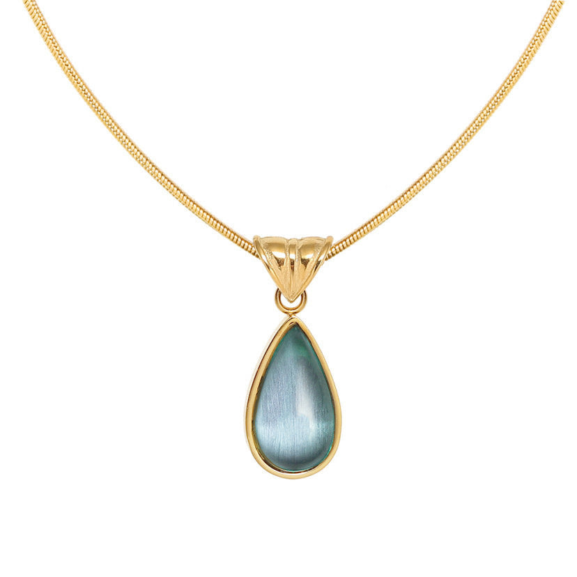 Women's Lux Clear Green Blue Water Drop Shape Marine Necklaces