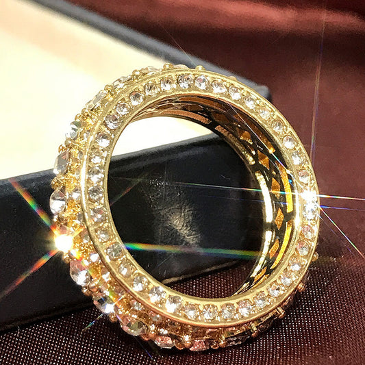 Full Diamond Gold Round Classic Couple Rings