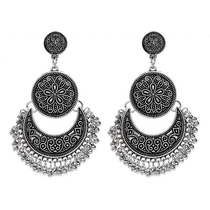 Women's Ethnic Style Retro Sier Tassel Crescent Earrings