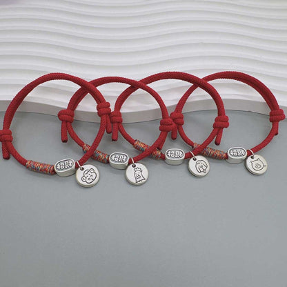 Zodiac Hand-woven Red Rope Sterling Blessing Money Drawing Life Bracelets