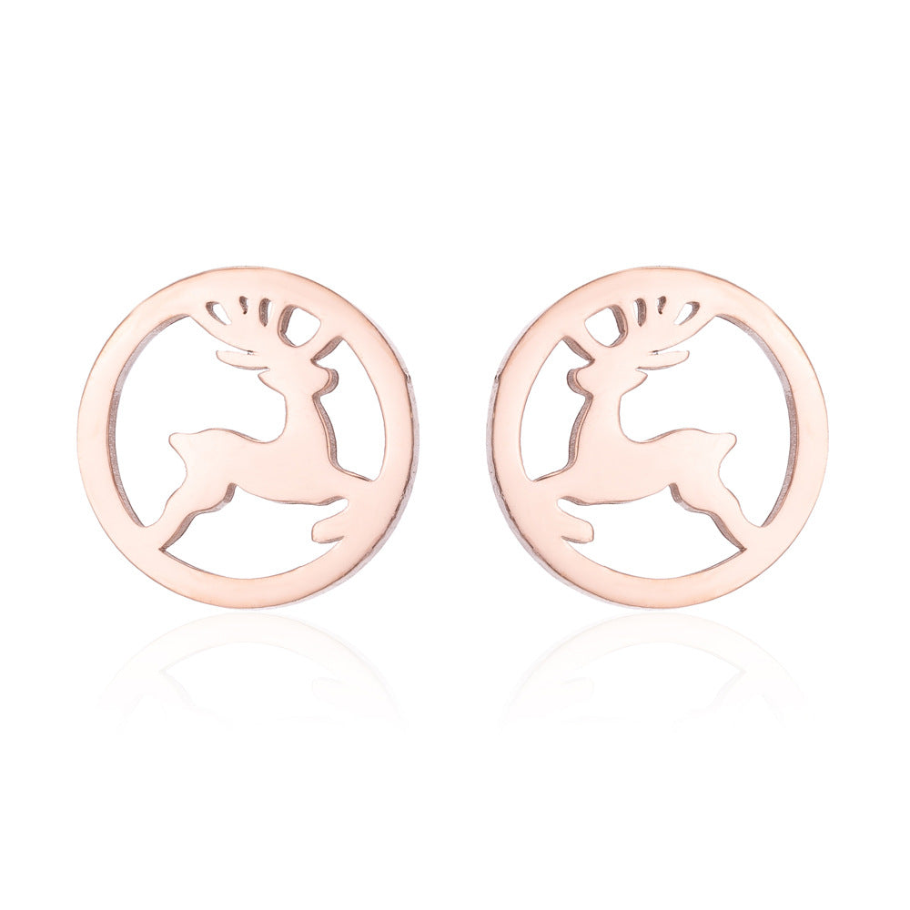 Women's Animal Elk Simple Moon Cat Asymmetric Earrings