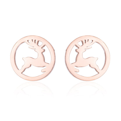 Women's Animal Elk Simple Moon Cat Asymmetric Earrings