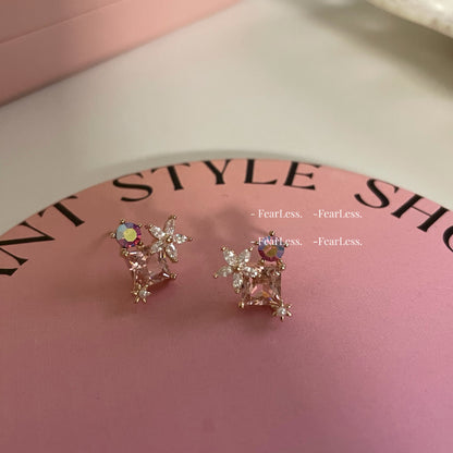 Niche High-grade Ear Pink Bright White Zircon Clip Without Earrings