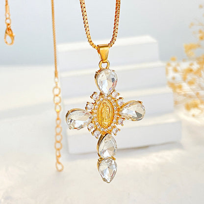 Micro Inlaid Zircon Cross Creative Personality Virgin Female Necklaces