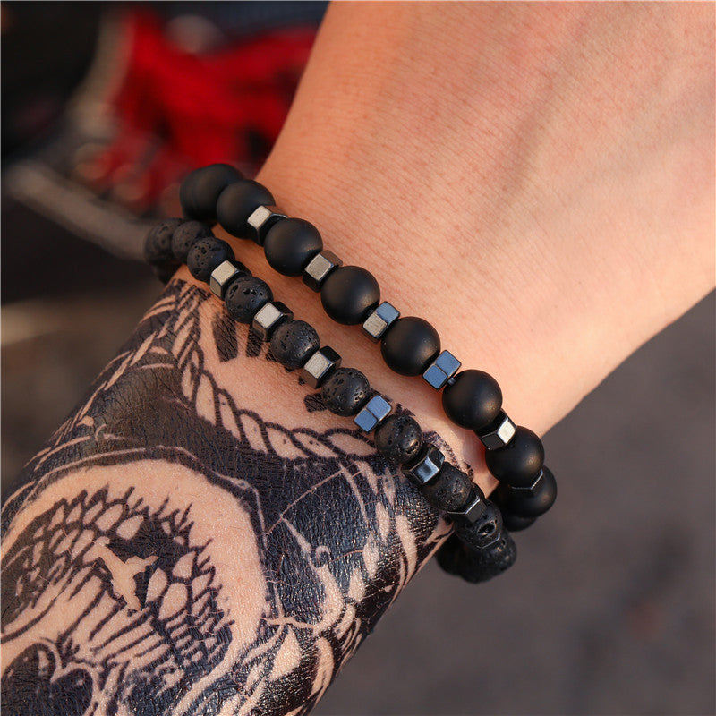 Men's Beaded Suit Haematite Cross Dumbbell Zircon Bracelets