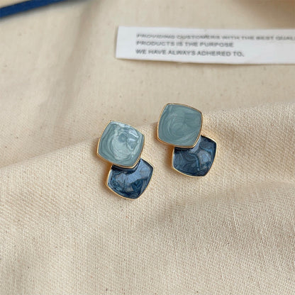 High-grade Sense Blue Color Enamel Design Blooming Earrings