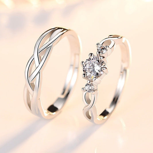 White Gold Plated Imitation Moissanite Open Couple Design Rings