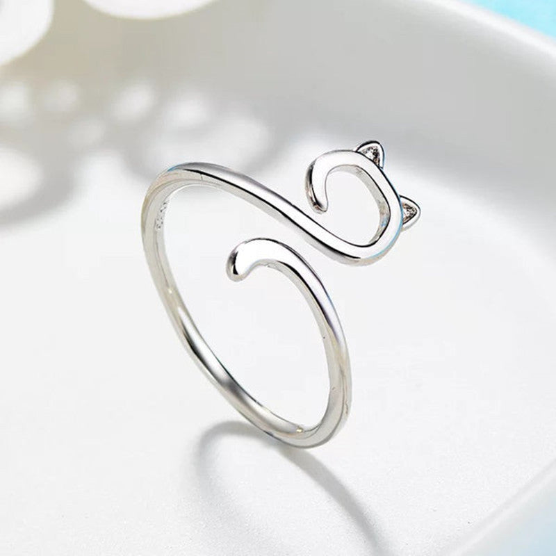 Hook Line Geometric Cat Opening Adjustable Rings