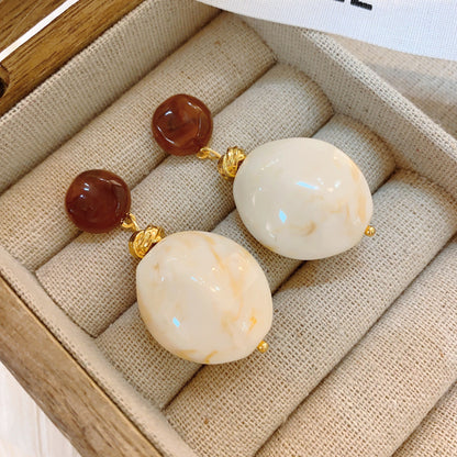 Coffee Color Natural Stone Design Temperament Earrings