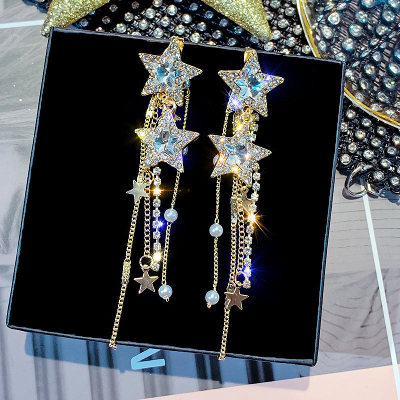 Needle Retro Minority Design Asymmetric Zircon Light Luxury Earrings