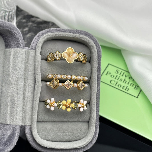Female Light Luxury Minority Dignified Flowers Enamel Sweet Cool Rings