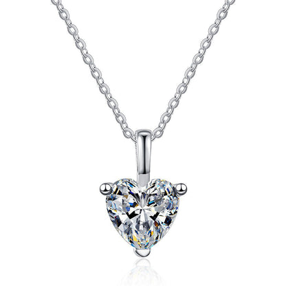 Women's Sier Simple Temperament Shaped Heart Moissanite Necklaces