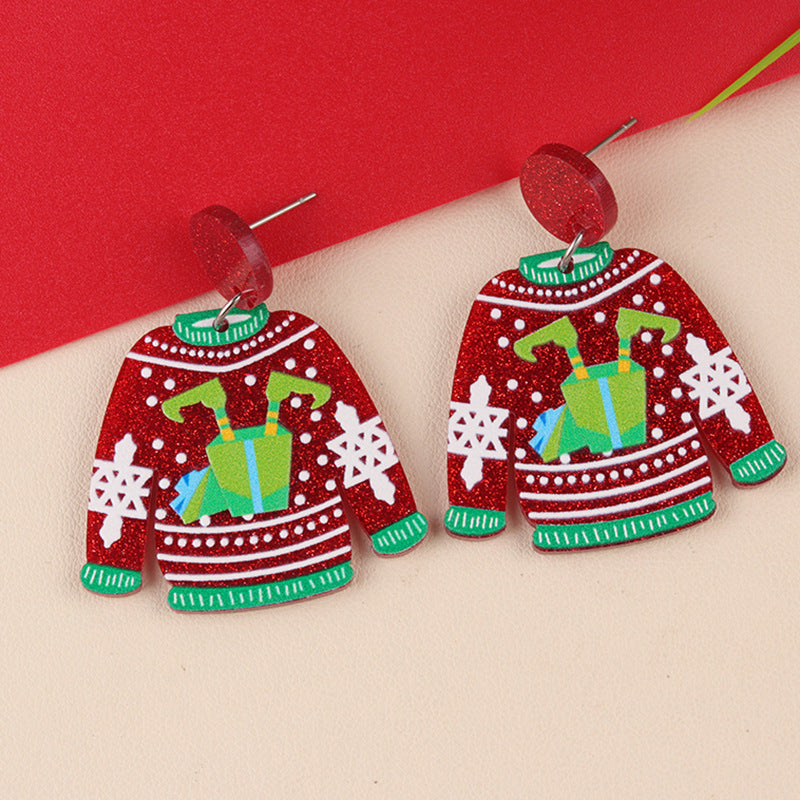 Women's Sweater Christmas Snowflake Santa Claus Cartoon Earrings