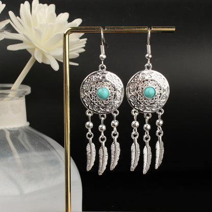 Tassel Turquoise Retro Imitation Miao Sier Minority National Style Earrings