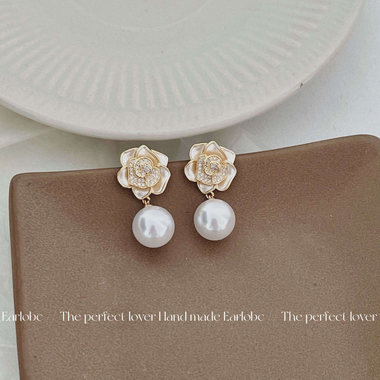 Misty Camellia Mori Style Refined Zircon Pearl Earrings