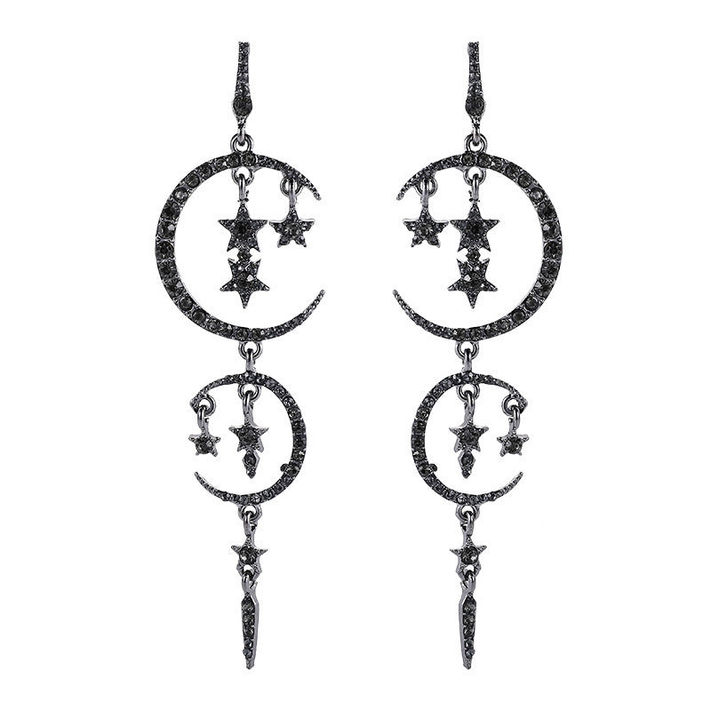 Popular Romantic Rhinestone Star Moon Ear Earrings