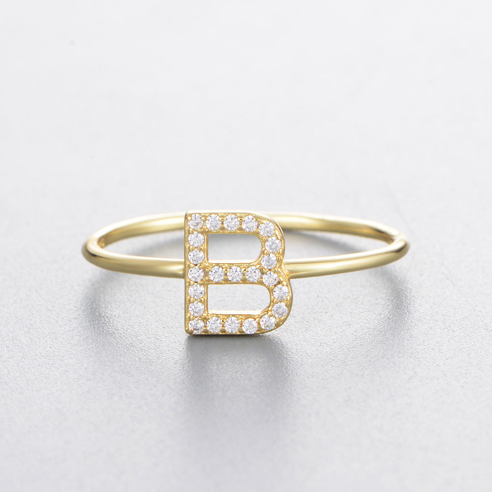 Women's Sier Zircon With English Letters Simple Rings