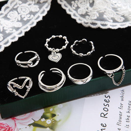 Women's Geometric Chain Love Heart-shaped Female Suit Rings