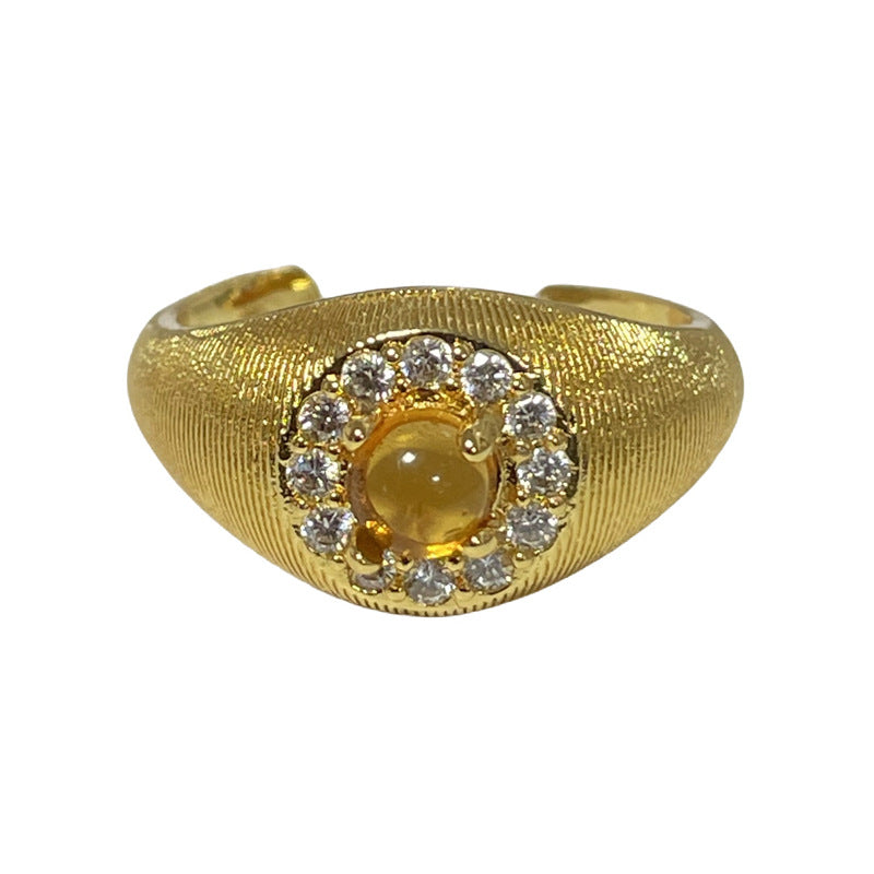 Women's Brushed Tigereye Micro Setting Court Style Geometric Design Refined Rings
