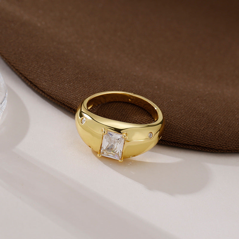 Tigereye Square Diamond Wide Design Light Luxury Rings