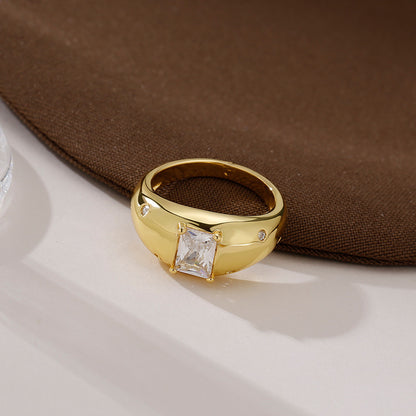 Tigereye Square Diamond Wide Design Light Luxury Rings
