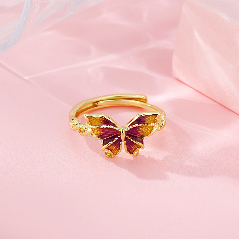 Gradient Color Butterfly Female Fairy Retro Rings