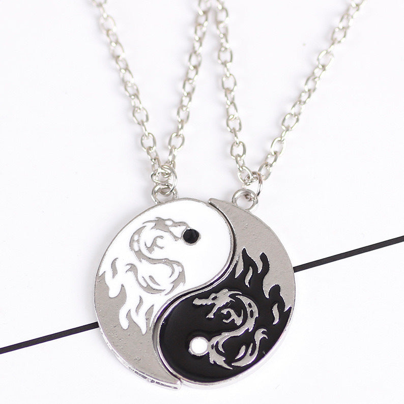 Style Black White Double Dragon Brothers Ornament Necklaces