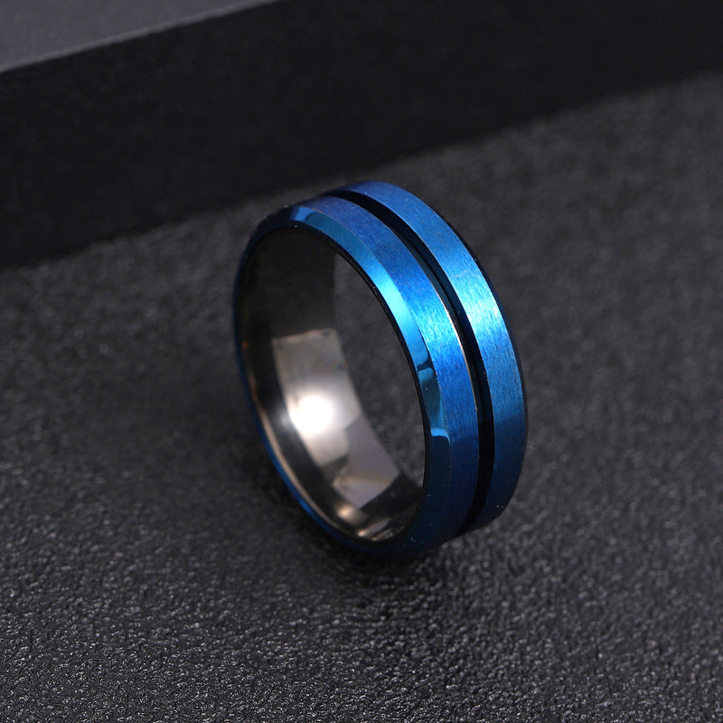 Women's & Men's Stainless Steel Ornament Patchwork Surface Brushed Rings