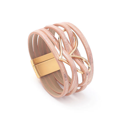 Women's High Quality Leather Fashion Love Heart Color Bracelets