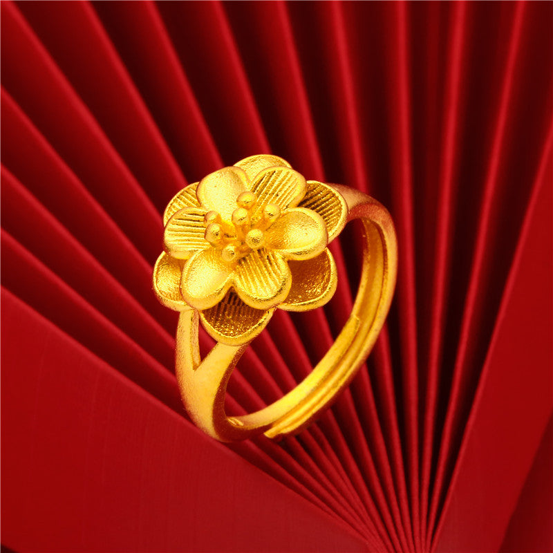 Multi Vietnam Placer Gold Open Mouth Flower Peacock Index Rings
