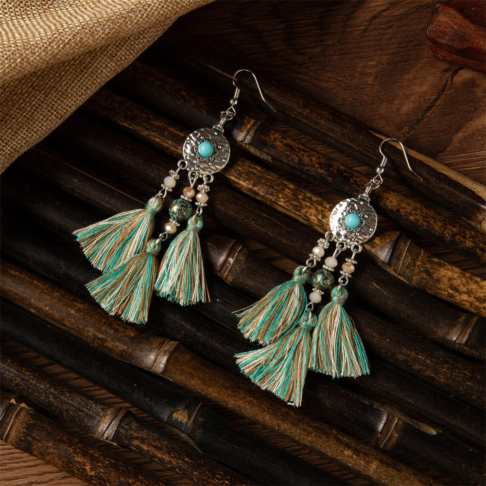 Women's Ethnic Minority Style Retro Multicolored Tassel Earrings