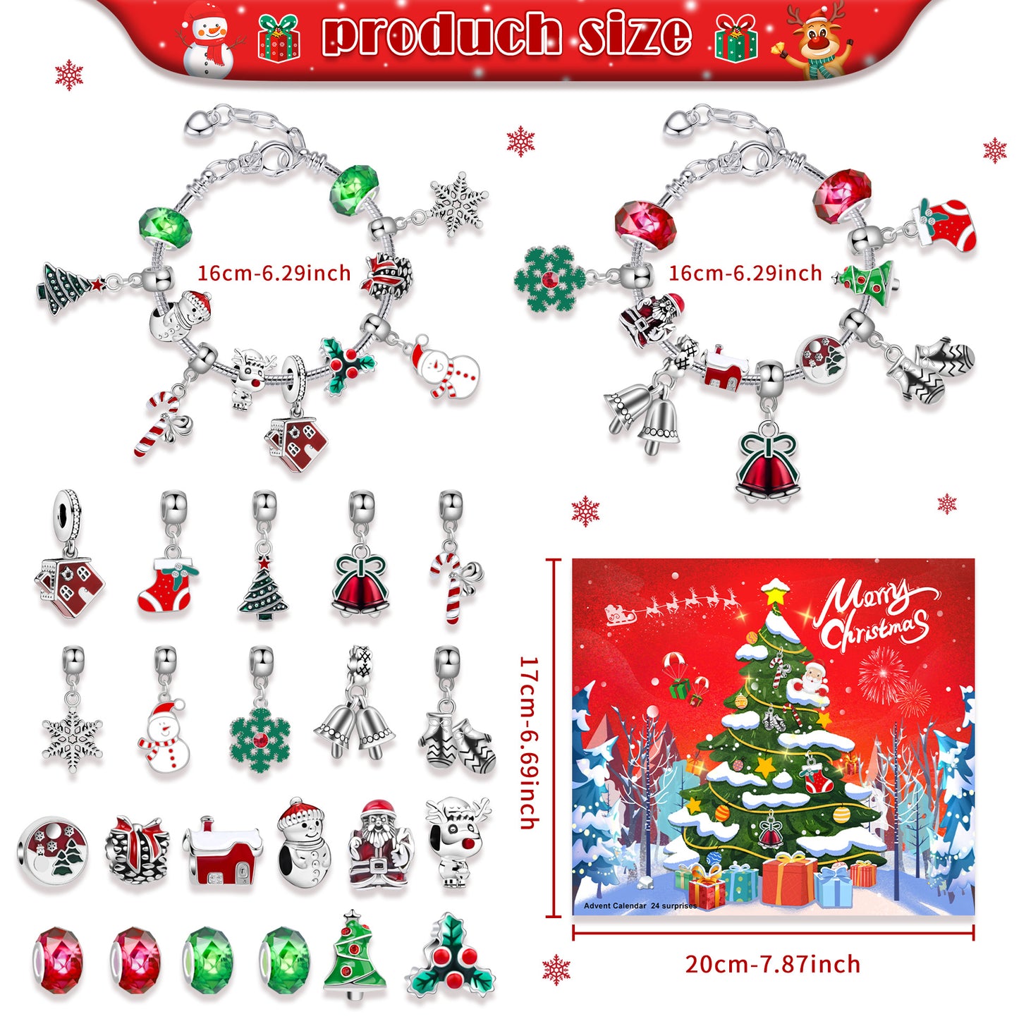 Children's Ornament Beaded Christmas Grid Snowman Blind Bracelets