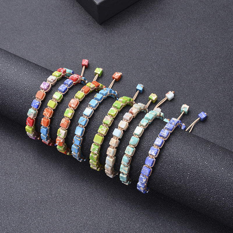 Square Emperor Stone Woven Colorful Natural Female Bracelets