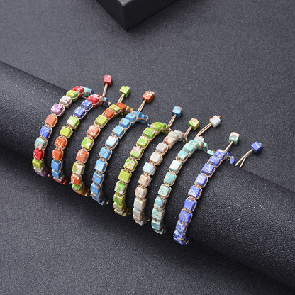 Square Emperor Stone Woven Colorful Natural Female Bracelets