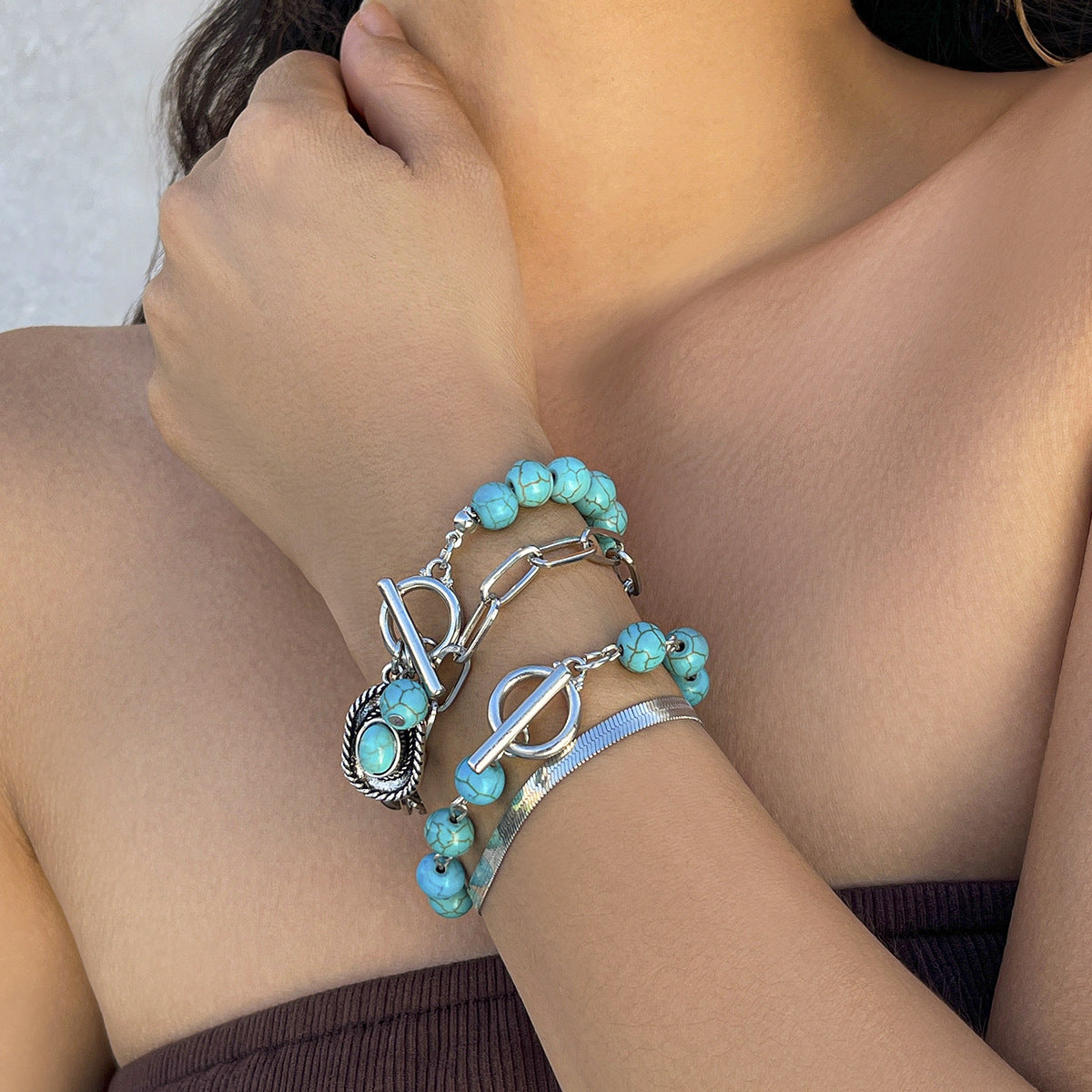 Chain Ethnic Style Retro Turquoise Cowboy Bracelets