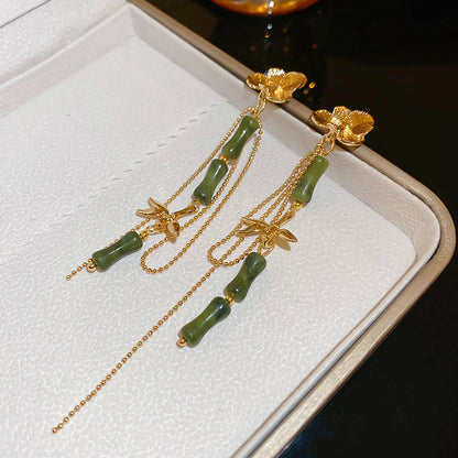 Women's Flower Gourd Pearl Tassel Niche Retro Ear Hook Light Earrings