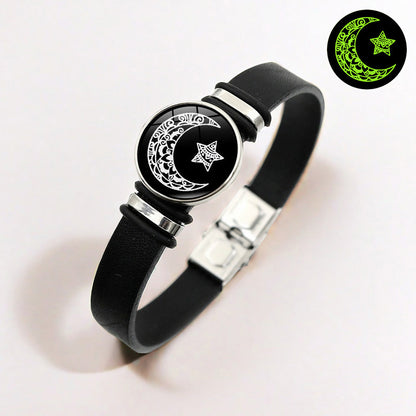 Moon Lovers Black Leather Unisex Fashion Bracelets