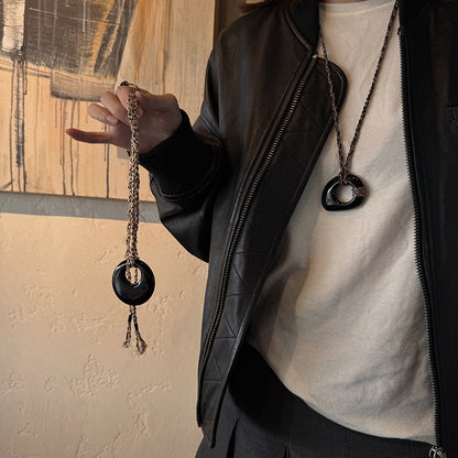 Obsidian Round Light Luxury High-grade Sweater Necklaces