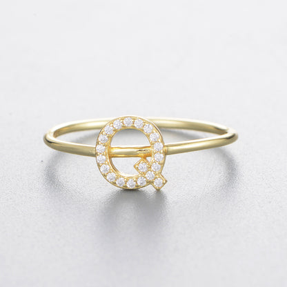 Women's Sier Zircon With English Letters Simple Rings