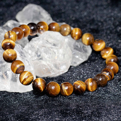 Yellow Tiger's Eye Elastic Beaded Wood Bracelets