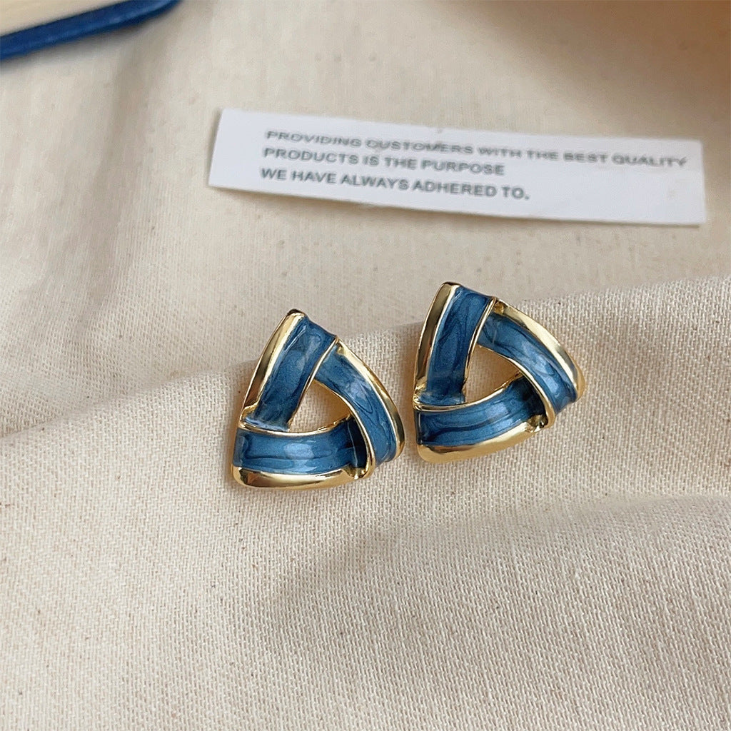 High-grade Sense Blue Color Enamel Design Blooming Earrings