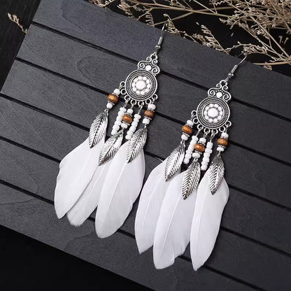 Ethnic Style Long Feather Temperamental Tassels Personality Earrings