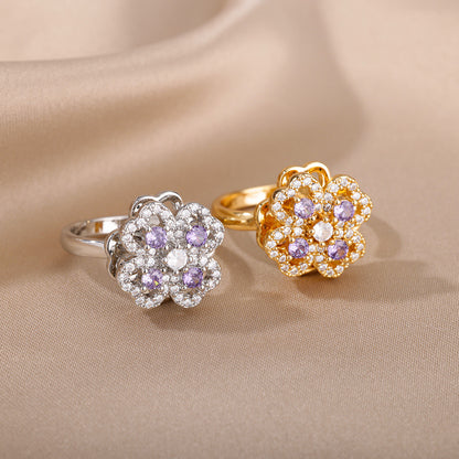 Zircon Flower Open Female Design Sense Rings