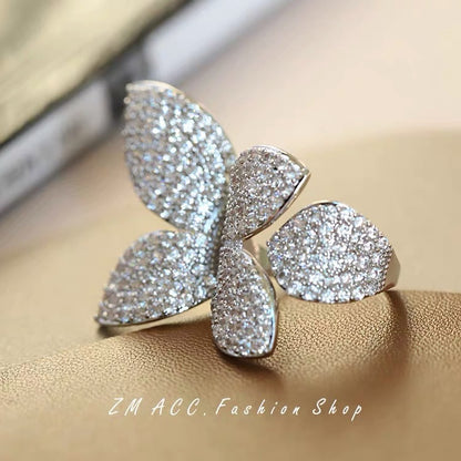 Leaves Full Diamond Open Index Finger Shank Rings