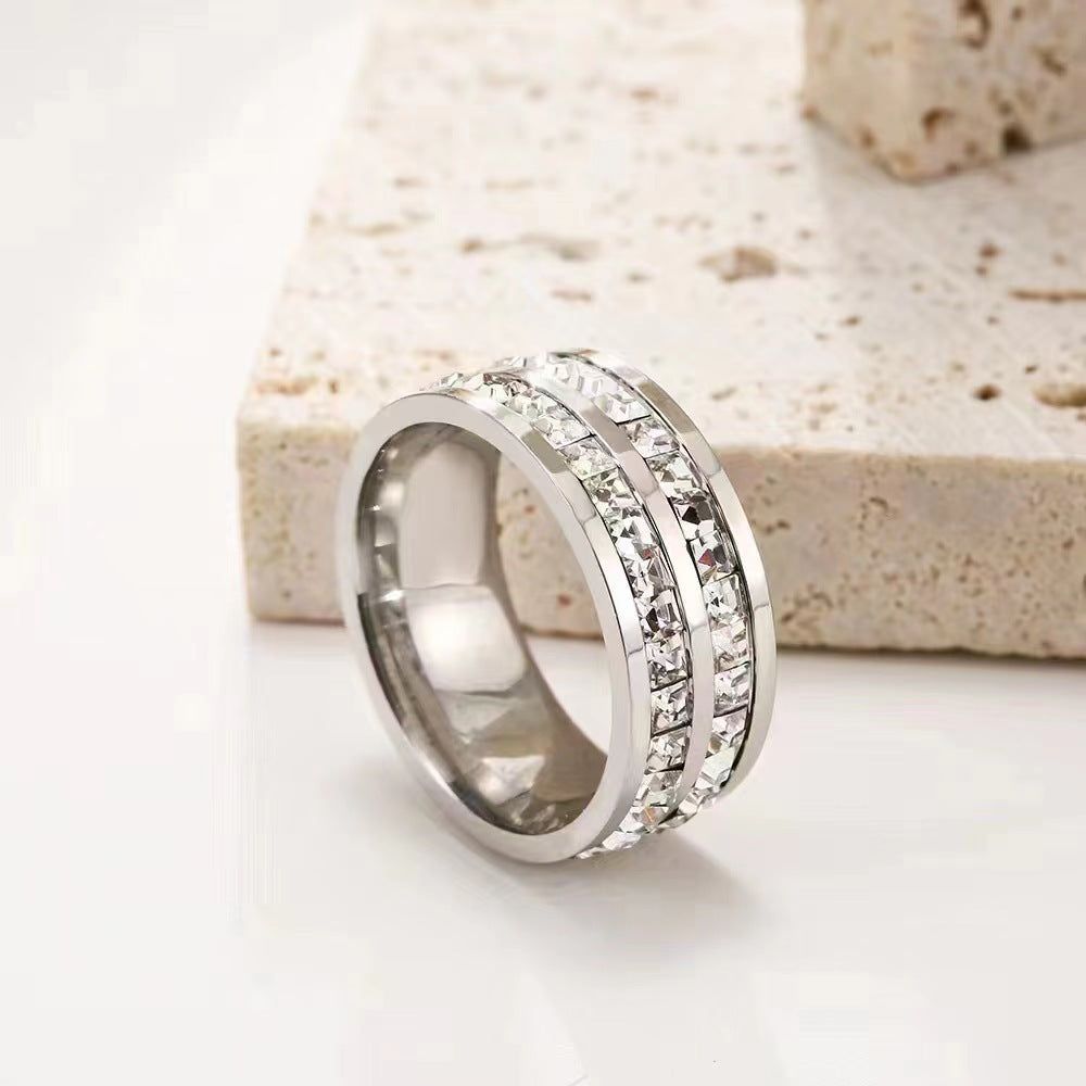 Women's Steel Diamond Ornament Titanium No Fading Rings