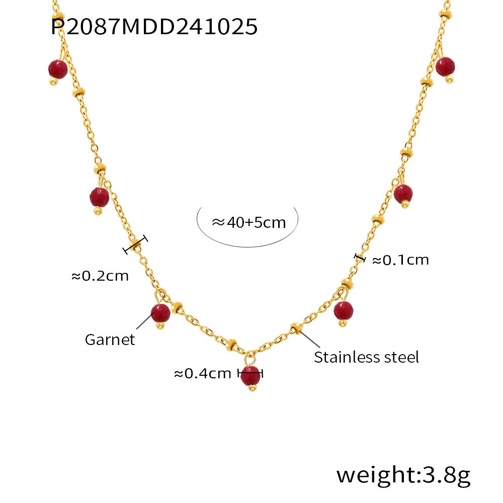 Ornament Stainless Steel Handmade Natural Stone Small Bead Clavicle Necklaces