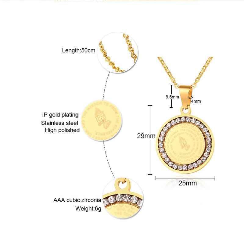 Stainless Steel Round Inlaid Zircon Black Golden Female Pendants