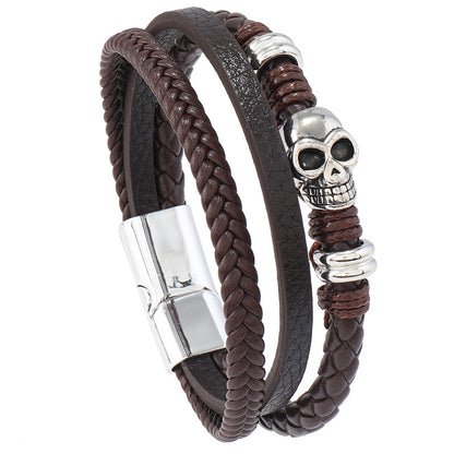 Men's Ornament Versatile Hand-woven Leather Punk Skull Bracelets