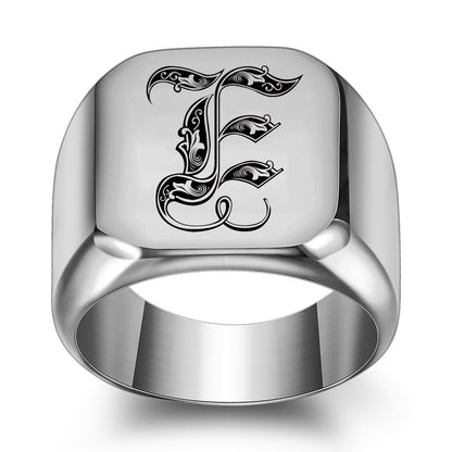 Men's English Initial Letter Titanium Steel Retro Rings